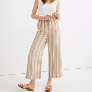 Madewell Smocked Huston Pull On Pants Linen Blend Tan Stripe Small AJ393